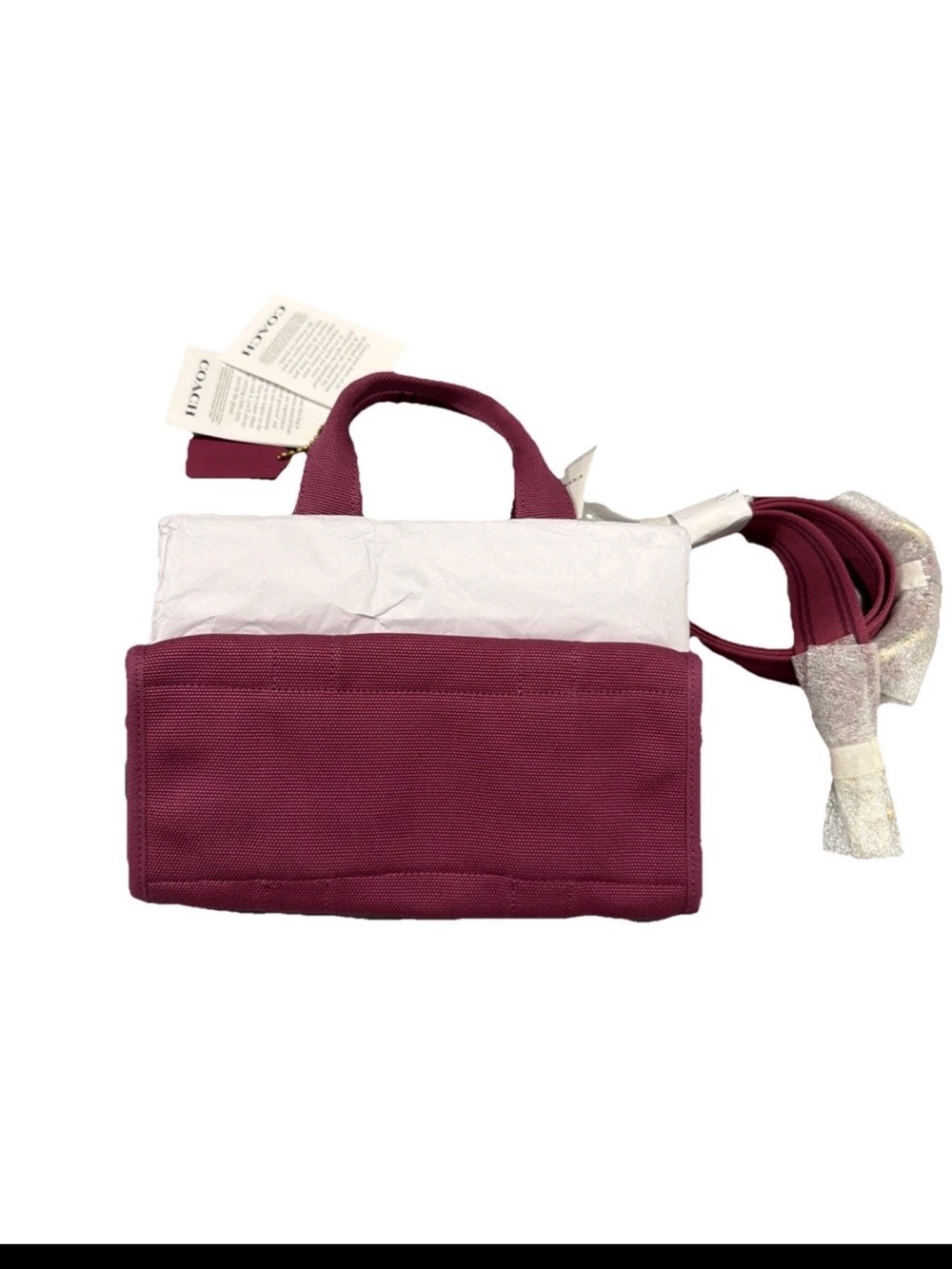 Coach Women’s Canvas Cargo Tote with Logo Embroidery 26 Pink/Brass NWT - Picture 3 of 6
